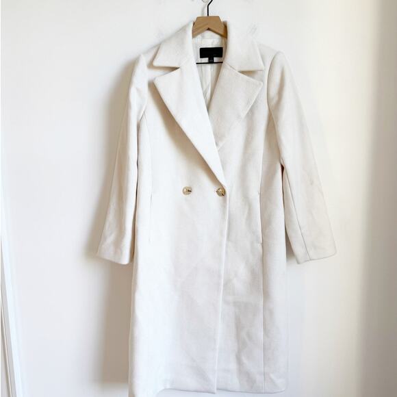 NWOT Ann taylor Long Line Double Breasted Coat Ivory Snow White Small - Picture 3 of 6